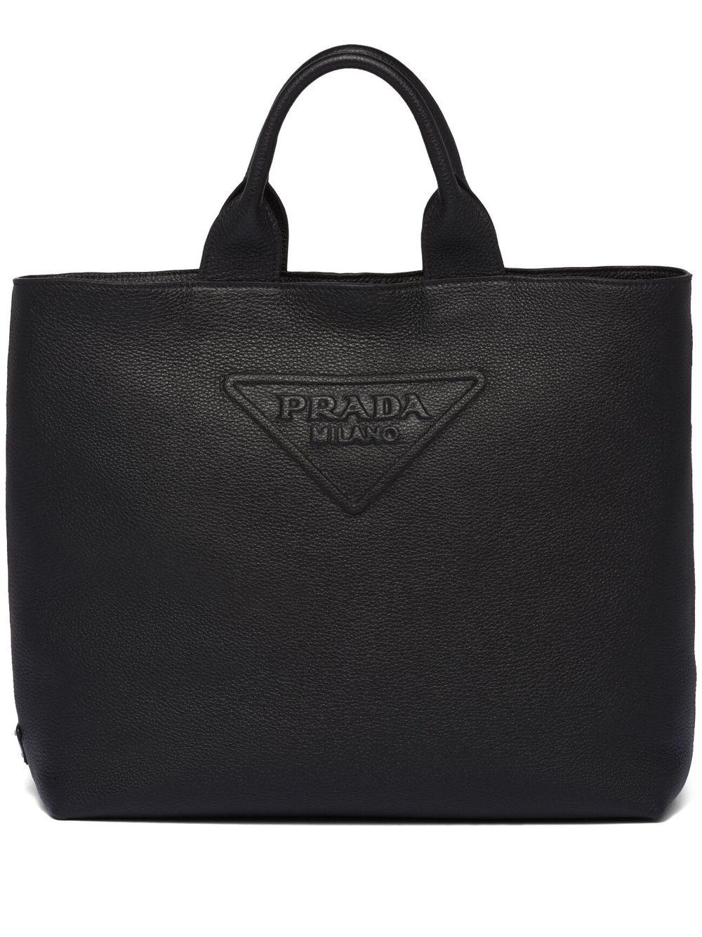 Prada Logoembossed Leather Tote Bag in Black for Men Lyst