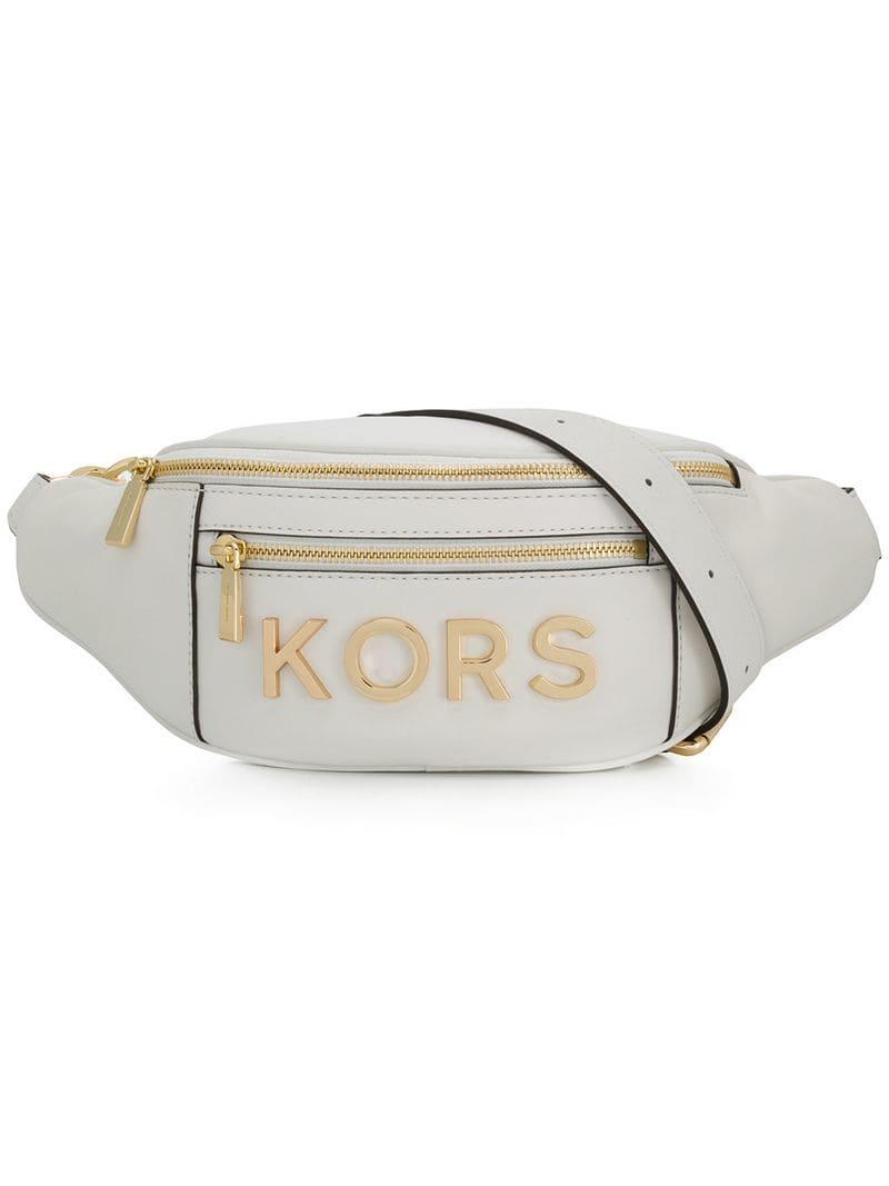 MICHAEL Kors Leather Logo Belt in White - Lyst