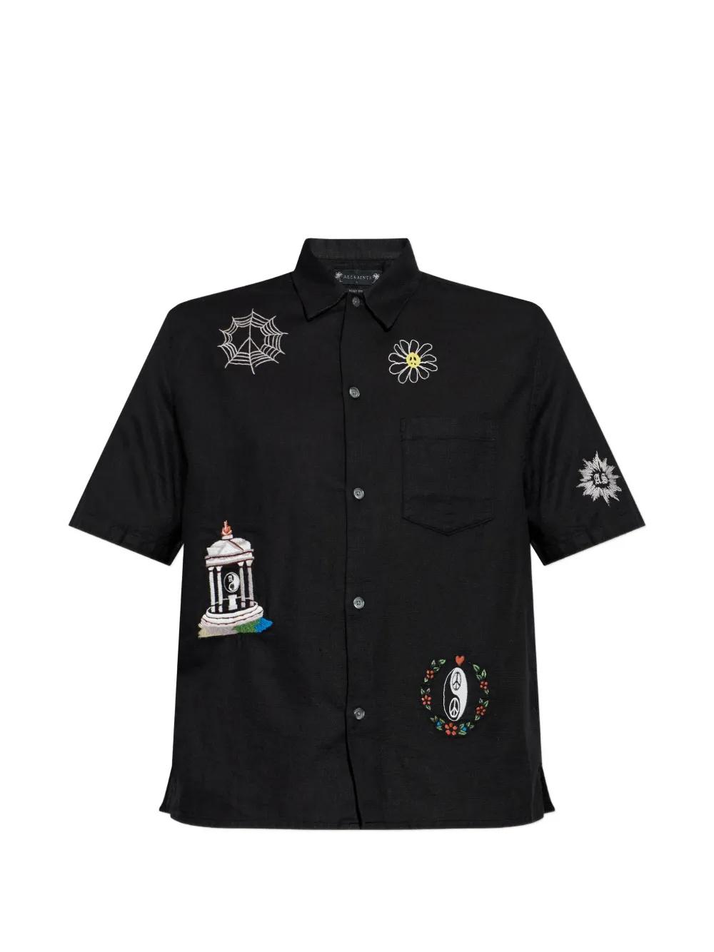 Chemise Homme All Saints Imprimé Floral Grise Taille M - Coton Manches Courtes, Occasion Très Bon état