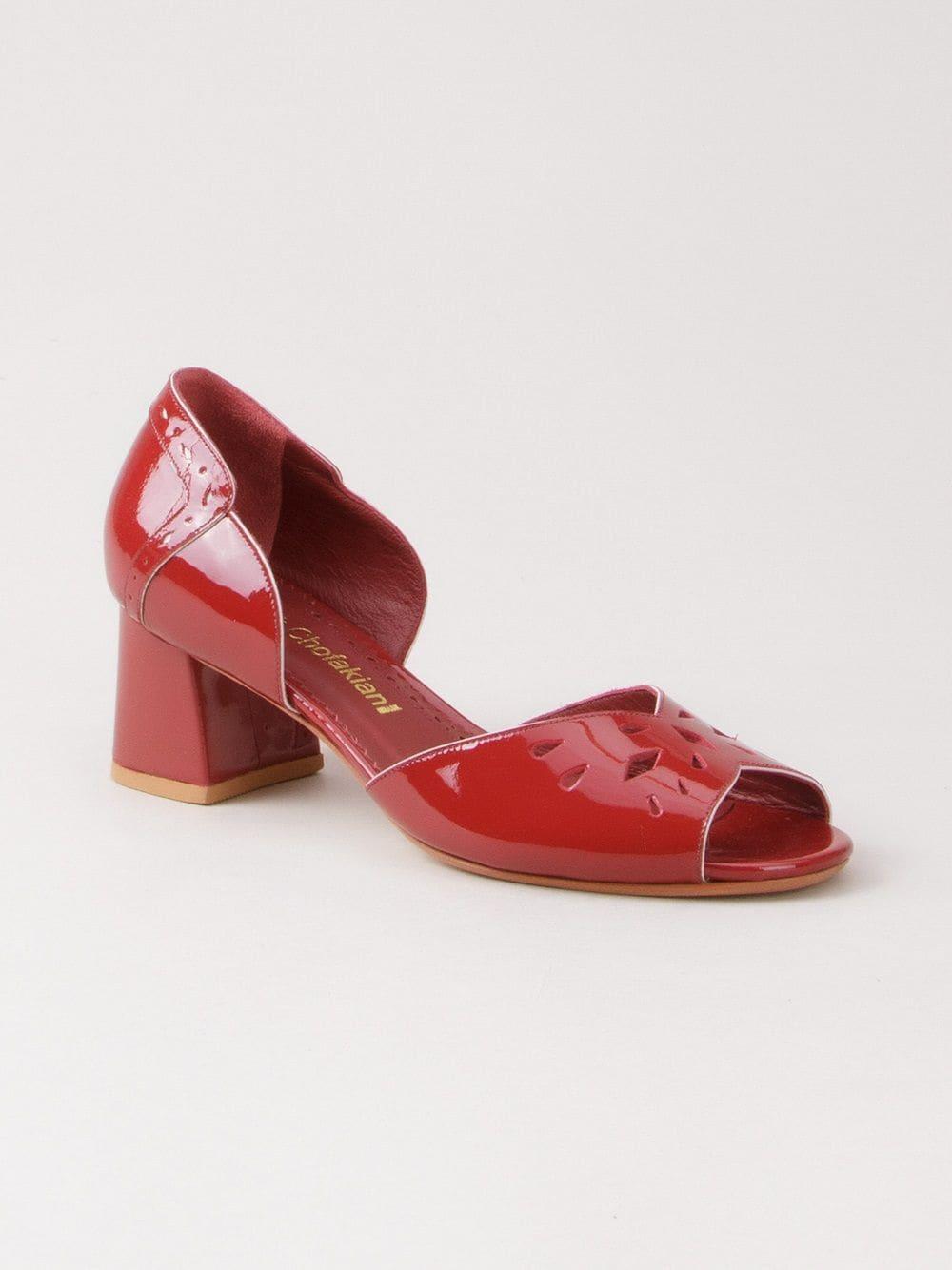 Sarah Chofakian Leather Chunky Heel Sandals in Red - Lyst