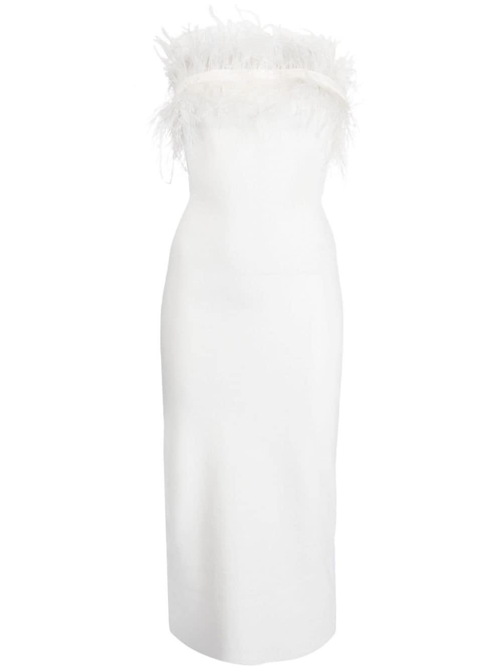 STAUD Nellie Feather-trim Midi Dress in White | Lyst