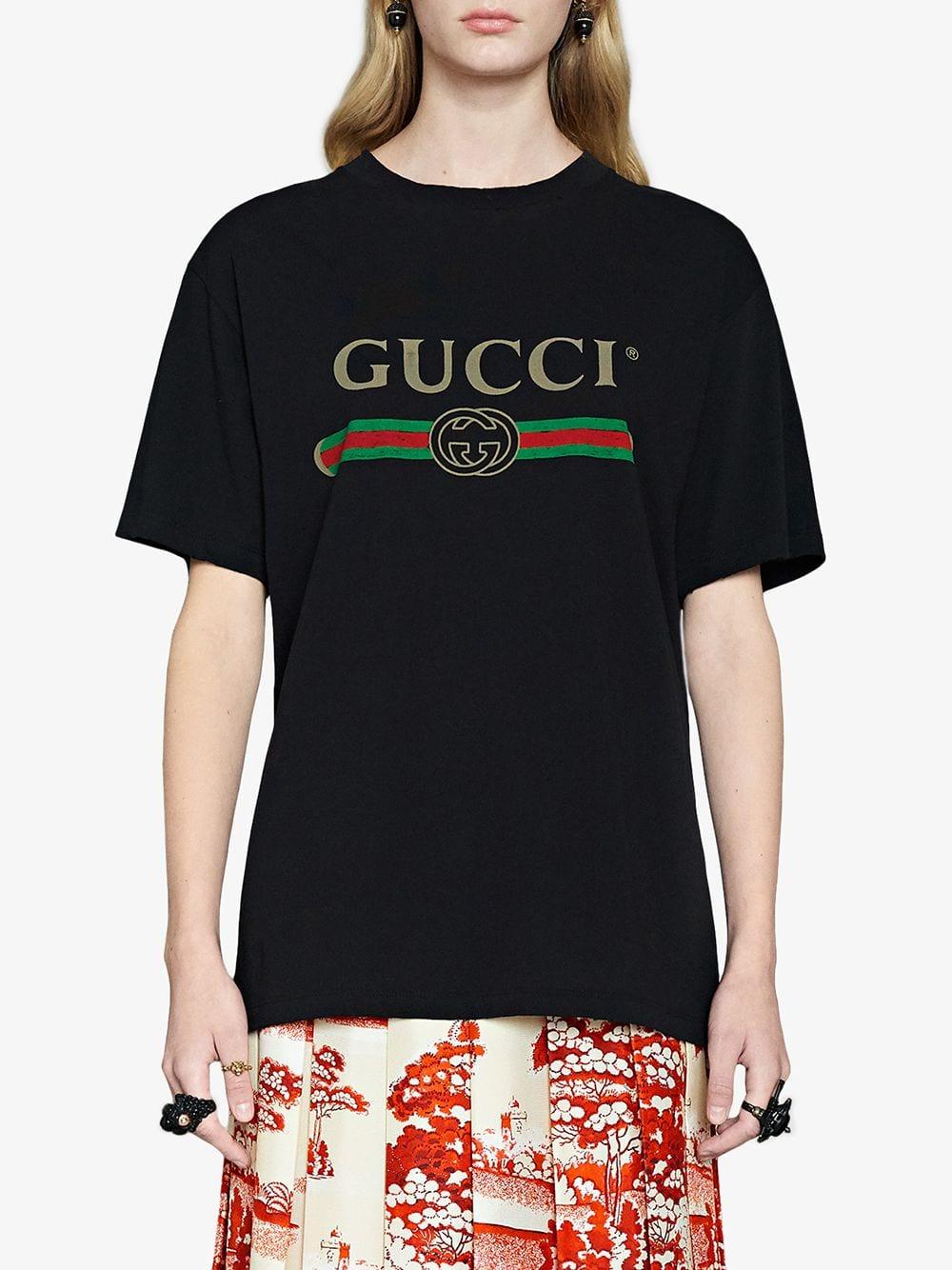 Gucci Cotton Oversized Logo T-shirt in Black - Lyst