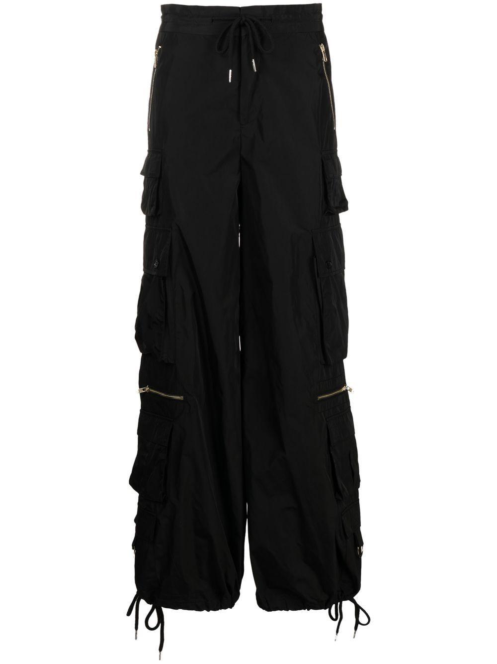 Cynthia Rowley Wide-leg Tapered Cargo Trousers in Black | Lyst