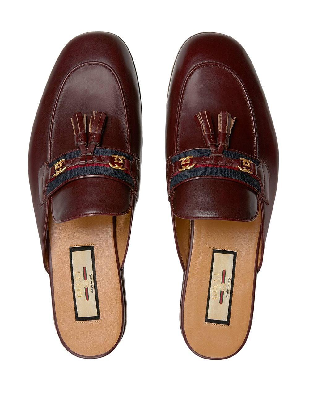 Gucci Web-stripe Leather Slippers in Red for Men | Lyst