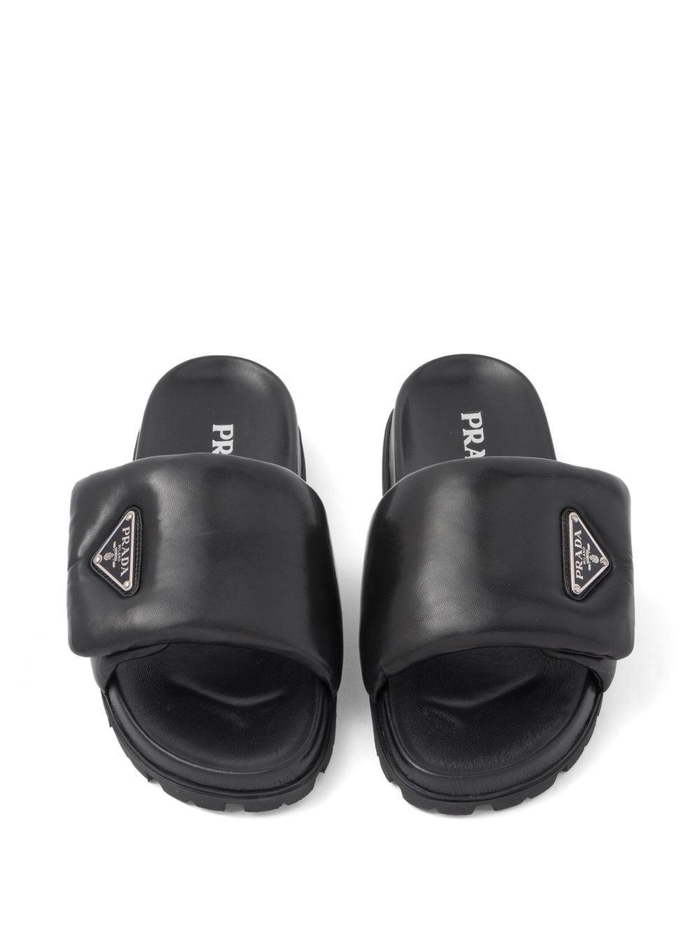 Prada Soft Padded Nappa Leather Slides in Black | Lyst