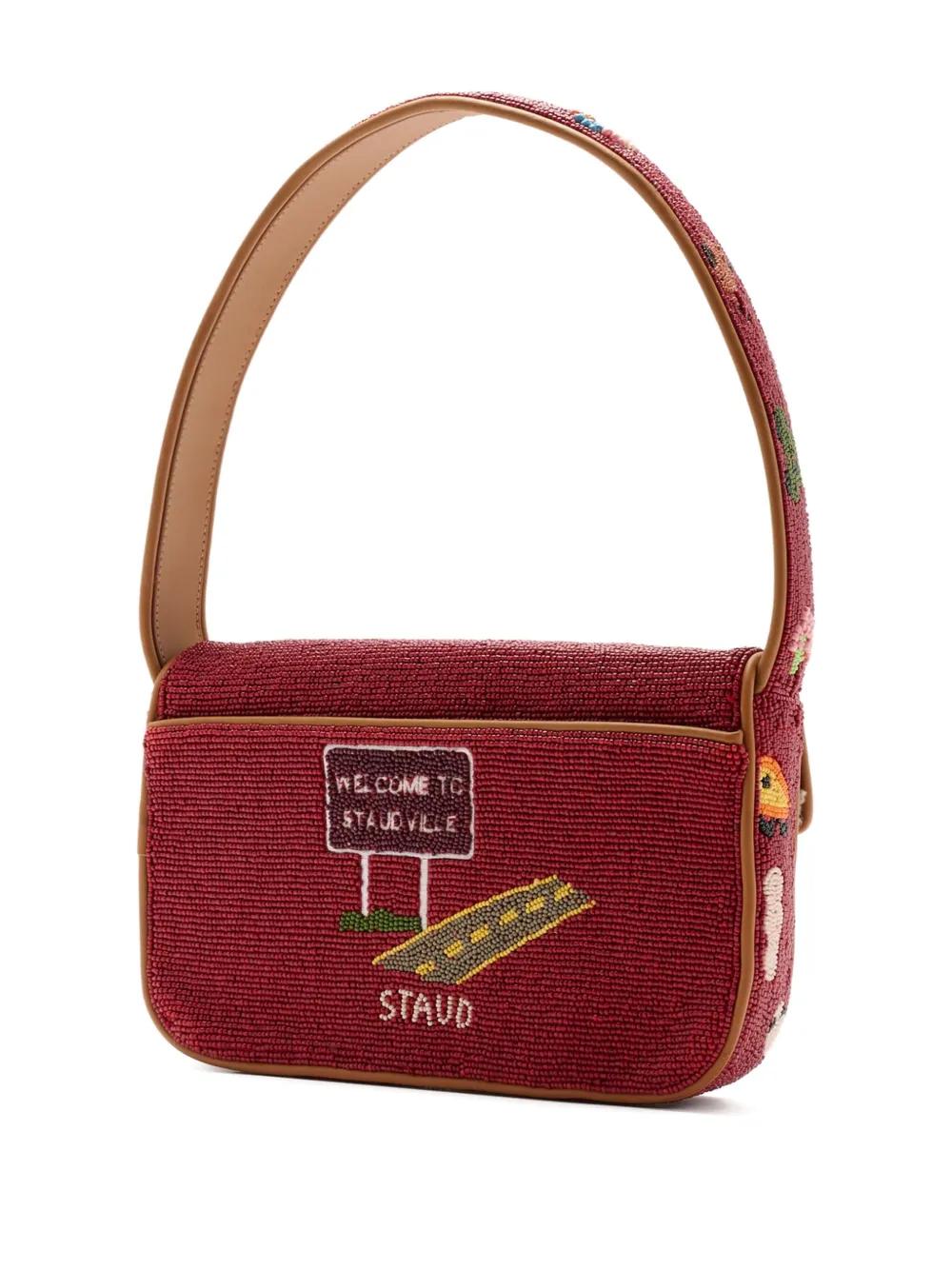 STAUD X Folk Town Beaded Fringed Shoulder Bag in Red | Lyst