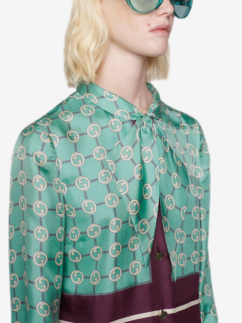 Gucci Round G Printed Silk Shirt Dress - Brown