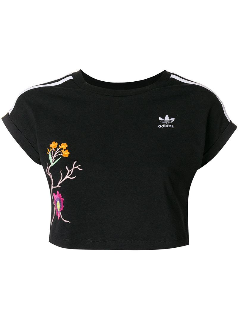 adidas Cotton Graphic Cropped Tee in Black - Lyst