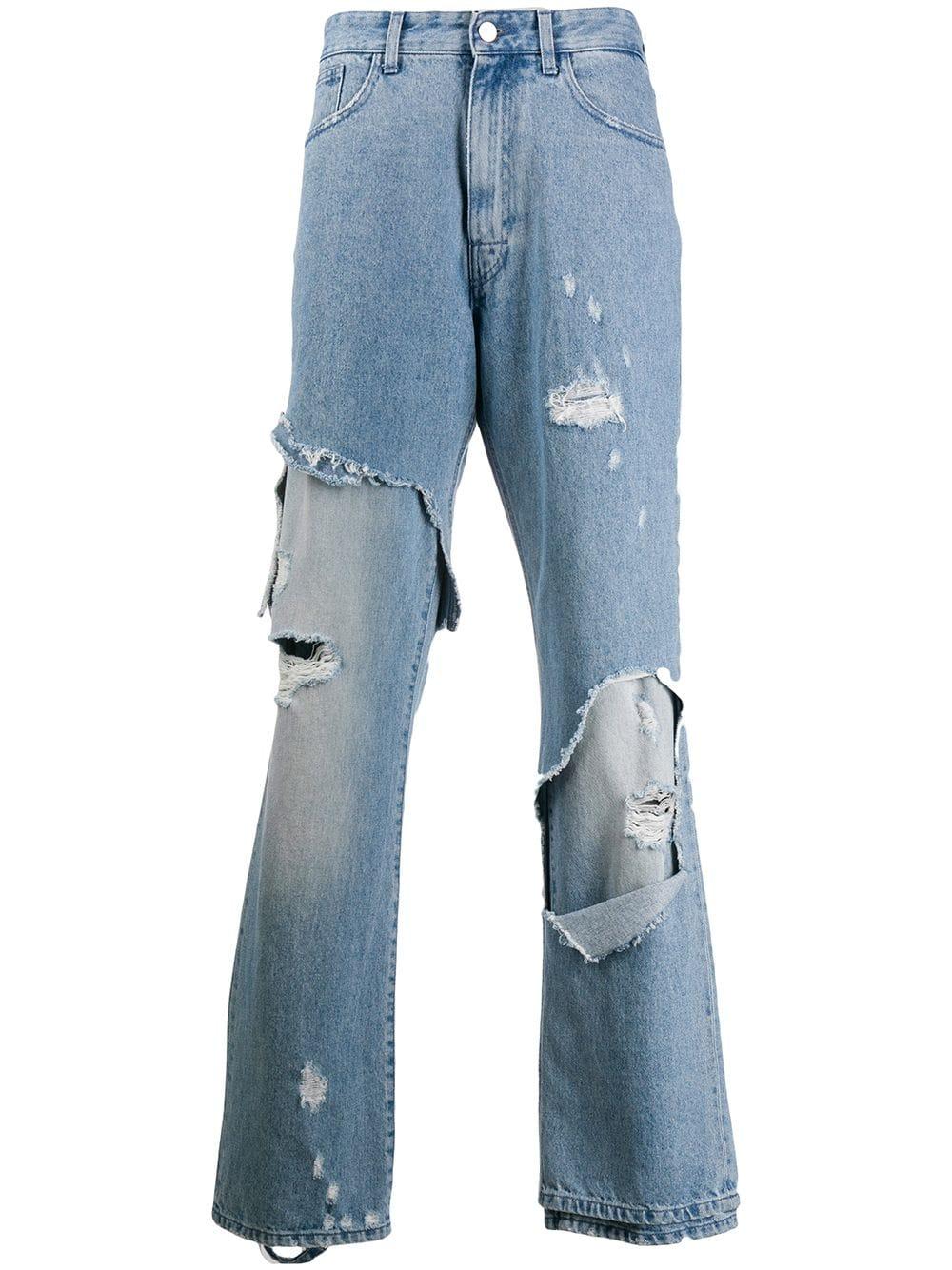 Raf Simons Distressed Loose Fit Denim Jeans in Blue for Men