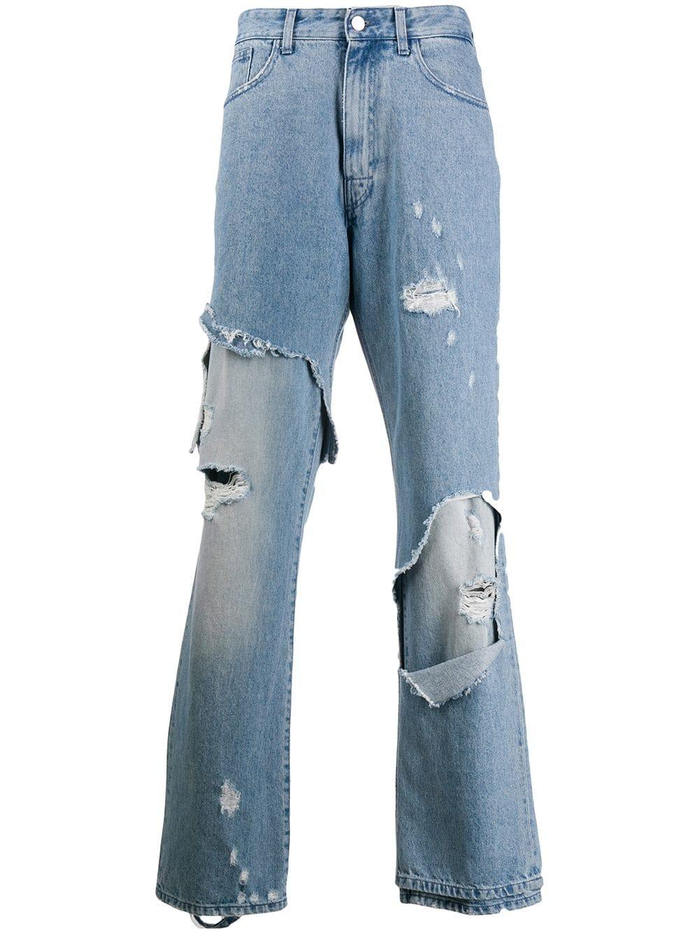 Raf Simons Distressed Loose Fit Denim Jeans in Blue for Men Lyst
