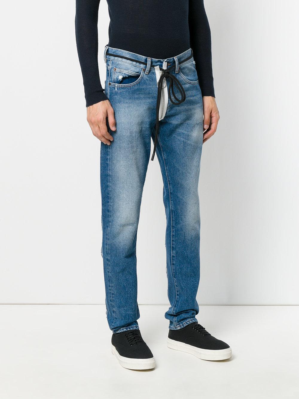 Off-White c/o Virgil Abloh String Tie Faded Jeans in Blue