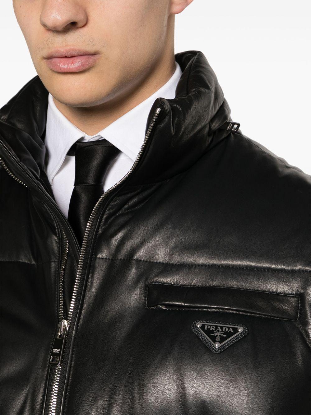 Prada leather puffer jacket hotsell