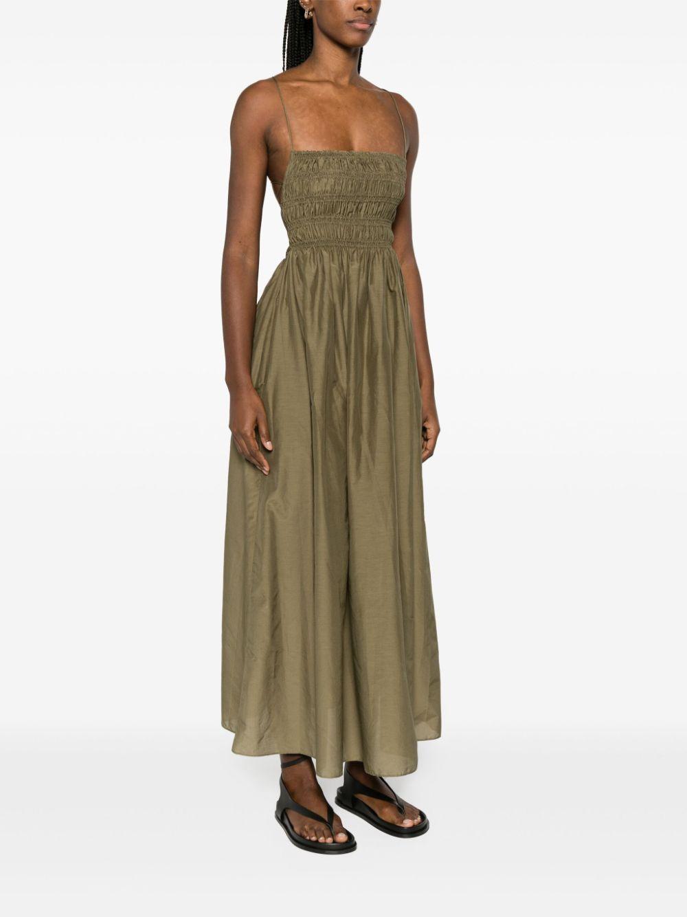Matteau Shirred Cotton Midi Dress in Green | Lyst