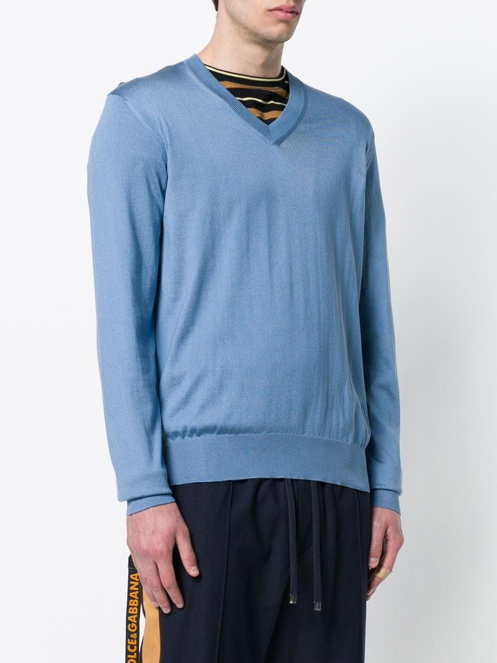 Dolce & Gabbana Silk V-neck Sweater in Blue for Men - Lyst