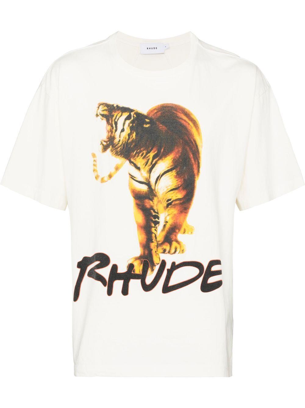 Red for Men Mens T-shirts Rhude T-shirts Rhude Cotton Logo-print Short-sleeved T-shirt in White 