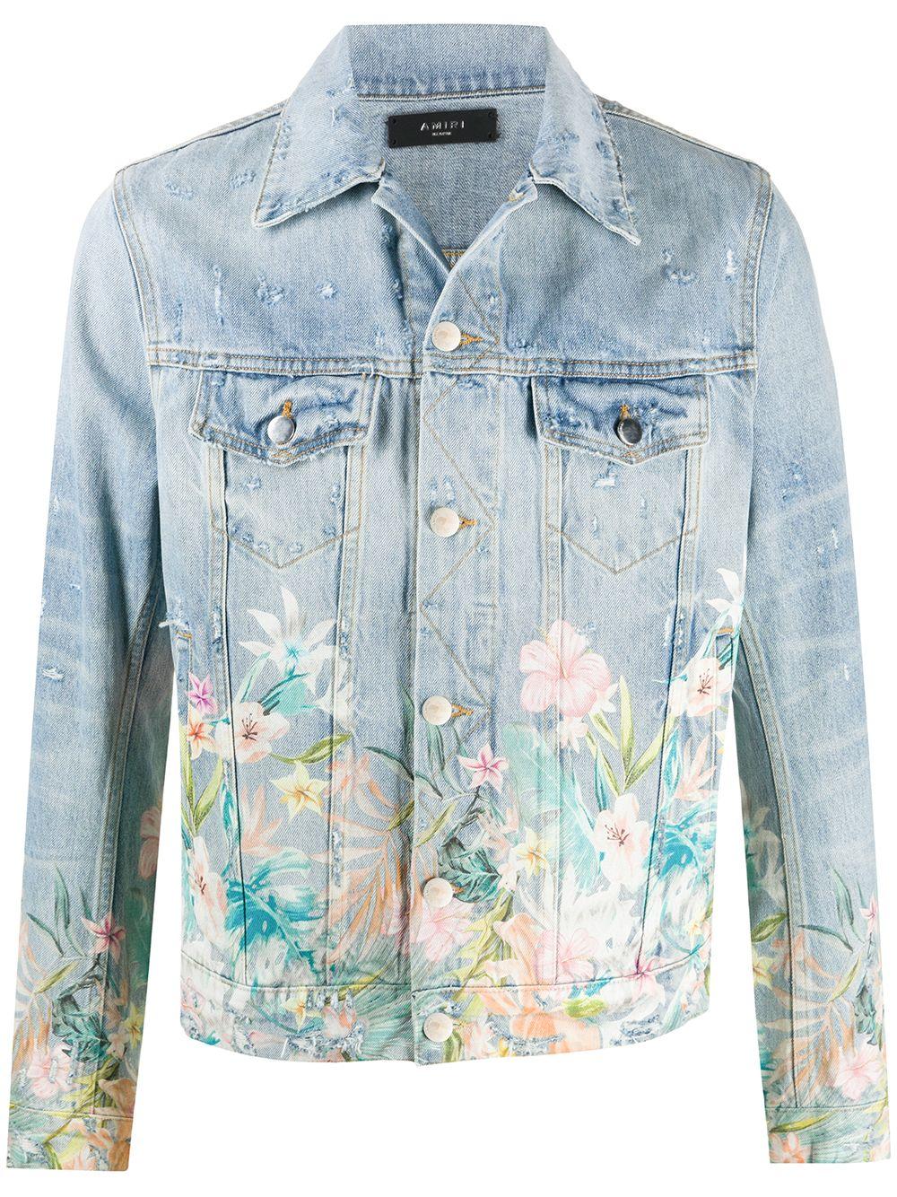 Amiri Floral-detail Denim Jacket in Blue for Men