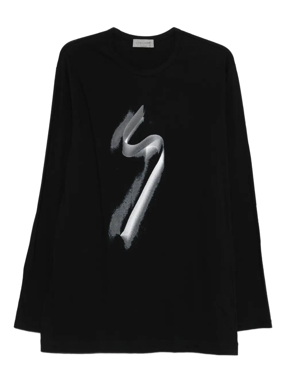 極美品 B Yohji Yamamoto LONG SLEEVE T-shirt Yohji Yamamoto Black Crewneck Long Sleeve T-Shirt Yohji Yamamoto