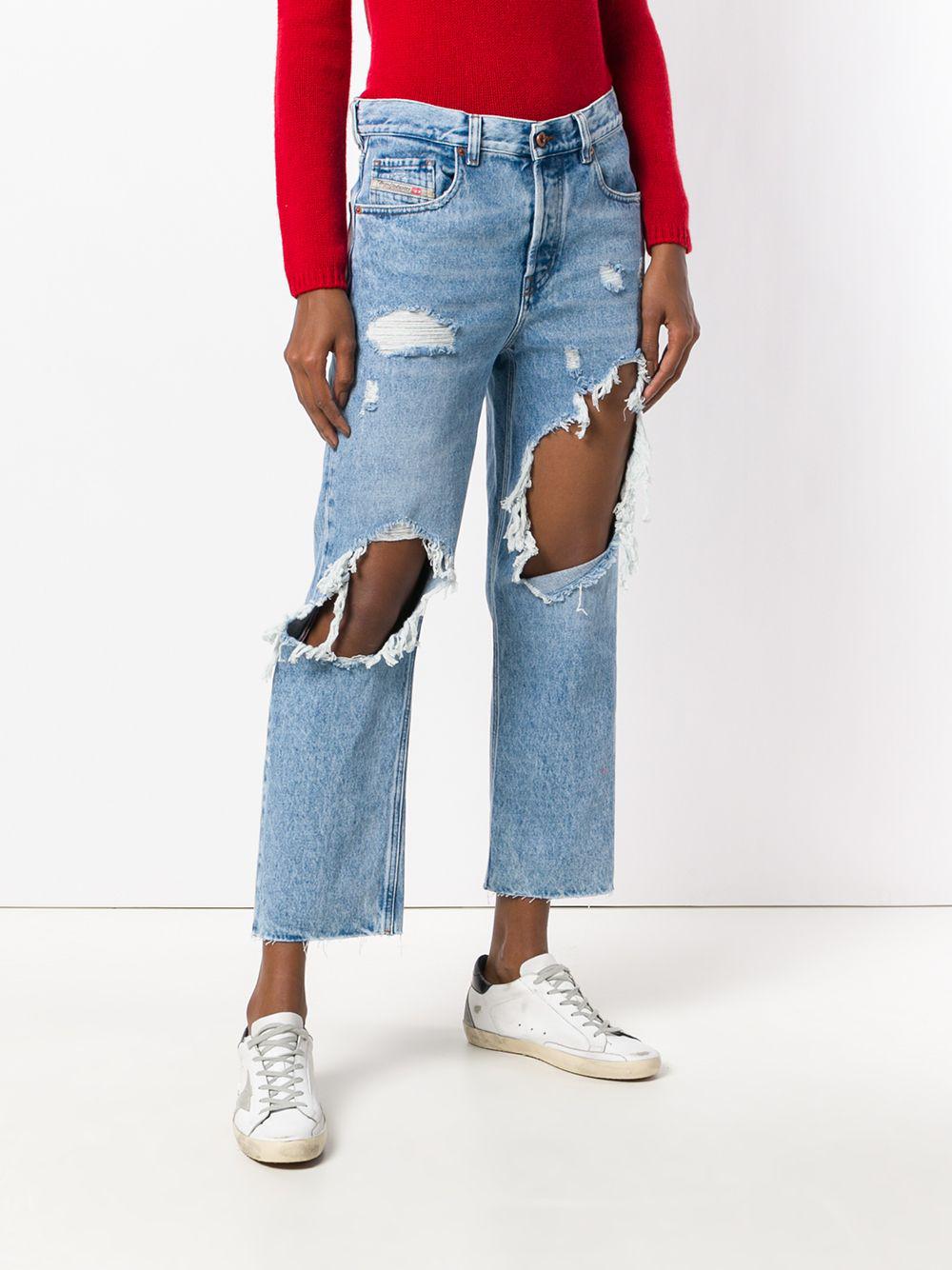 DIESEL Cotton Aryel Ripped Jeans in Blue - Lyst