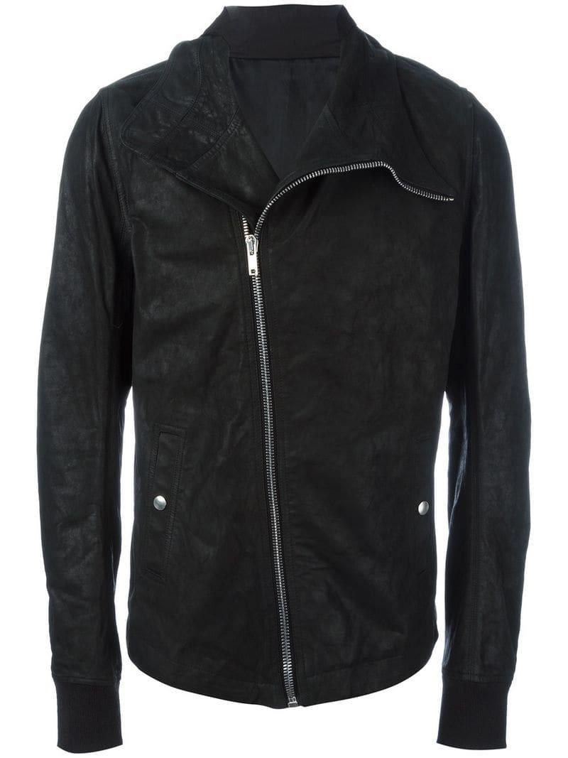 Rick Owens Leather Hooded Biker Jacket in Black for Men - Lyst