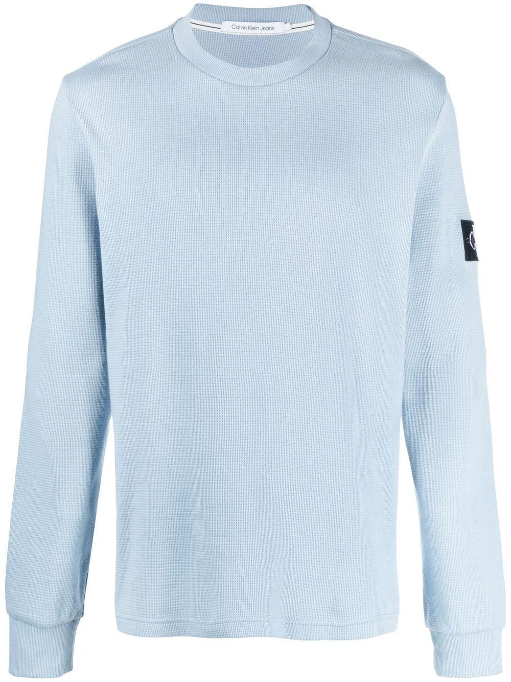 Calvin Klein Logo-patch Cotton Sweatshirt in Blue for Men | Lyst