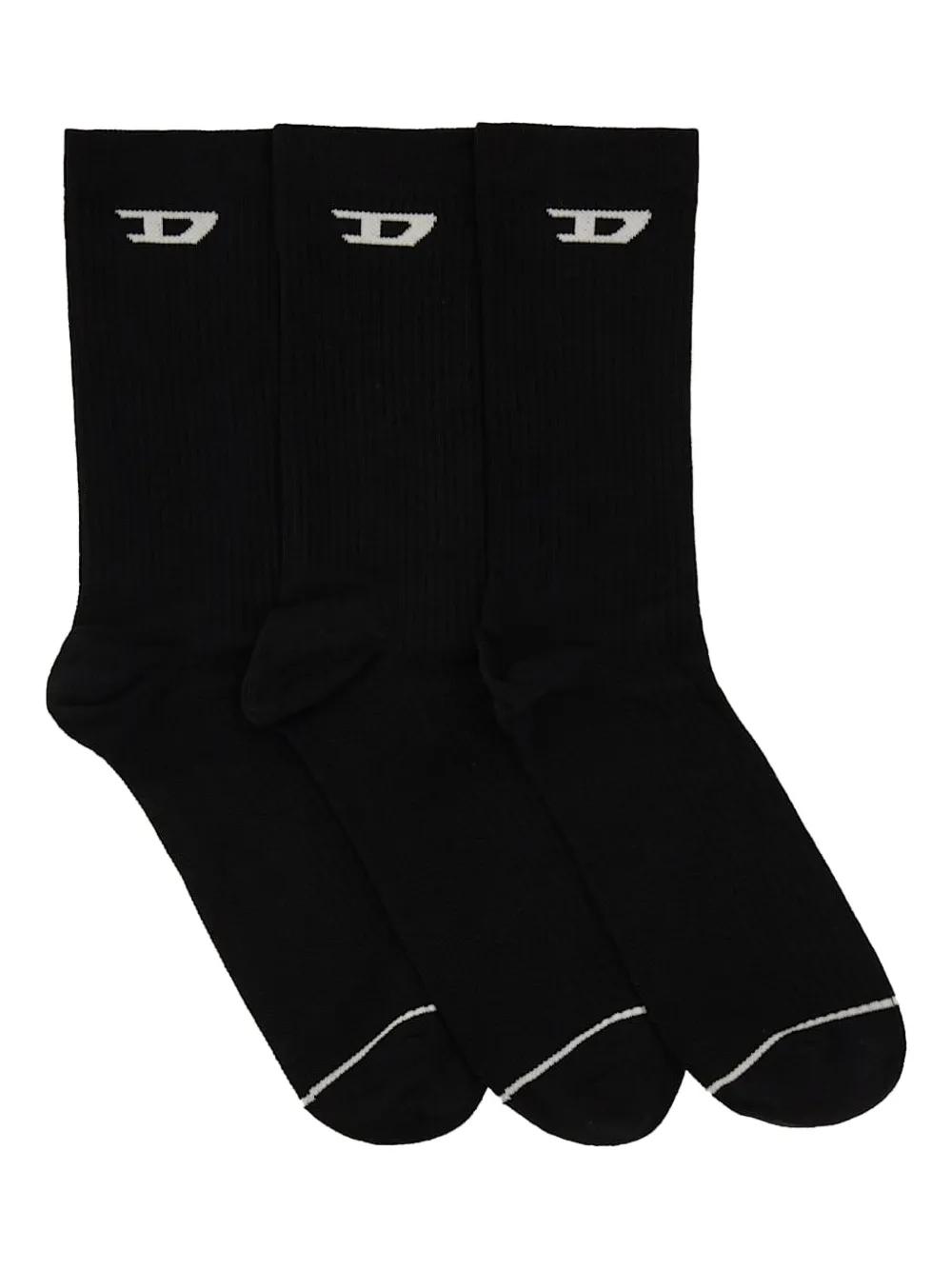 DIESEL | SKM-D-CREW-LIGHT-SOCKS 3PACK SOCKS BLACK 靴下 Men's Three-pack ankle socks with D logo | Black | Diesel