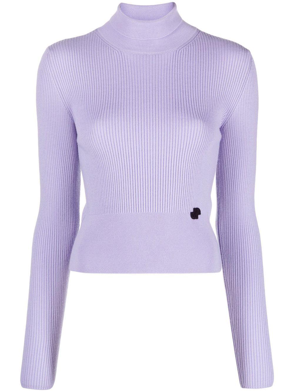 Patou Logo-plaque Ribbed-knit Top in Purple | Lyst
