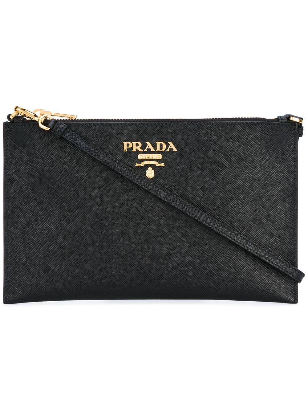 Prada - Logo Plaque Clutch Bag - Women - Leather - One Size in Black