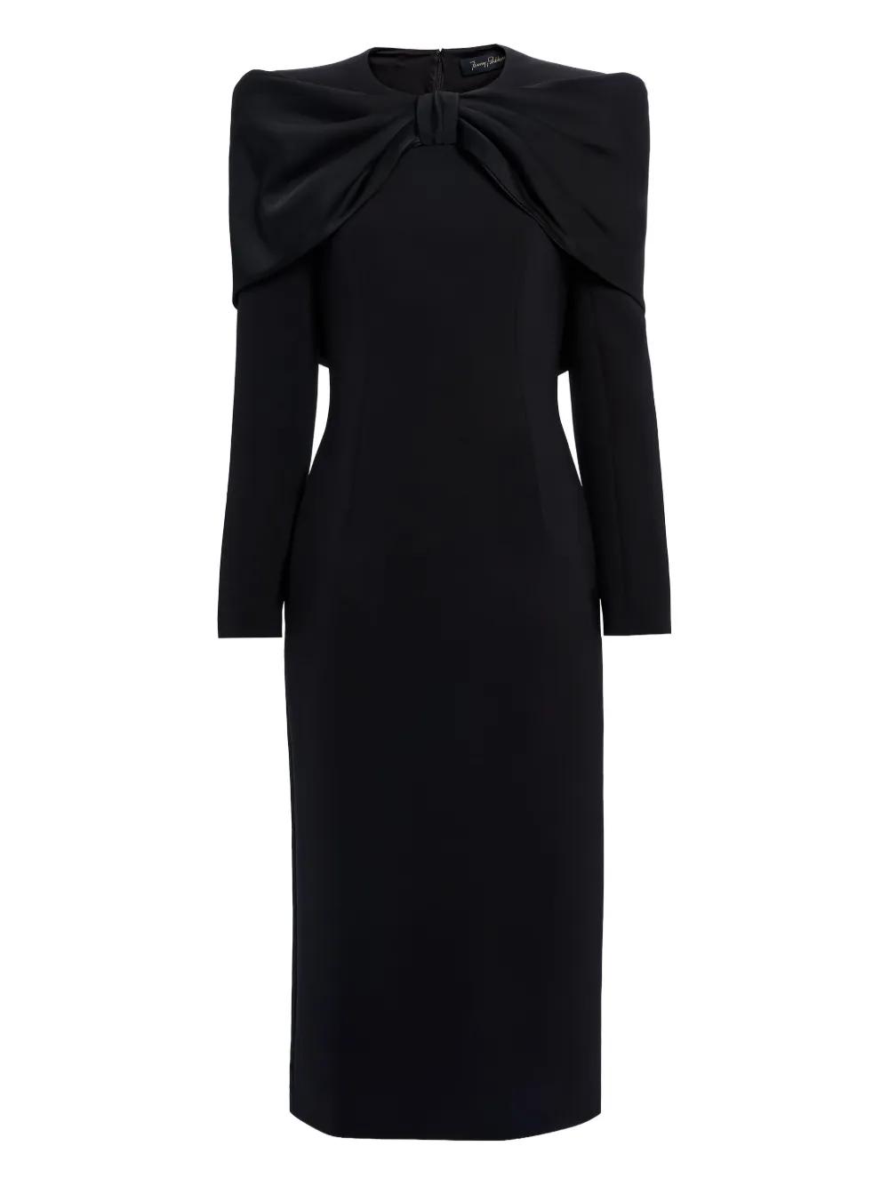 black long sleeve pencil cut dress Jersey Knit Long Sleeve Pencil Maxi Dress