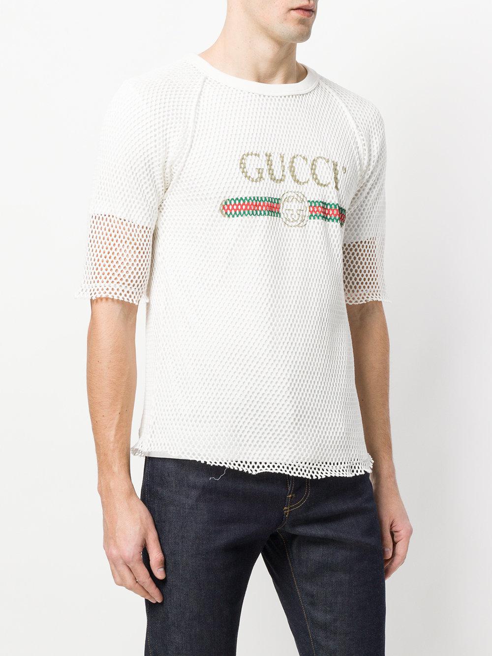 Gucci Cotton Mesh Logo T-shirt in White 
