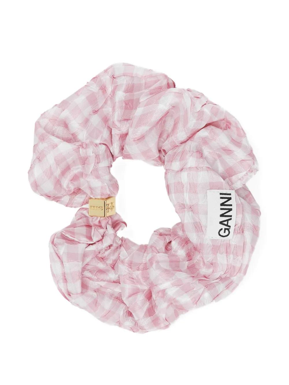 ヘアアクセサリー GANNI Green Checked Frill Bow Scrunchie A4668-484 ヘアアクセサリー GANNI Green Checked Frill Bow Scrunchie