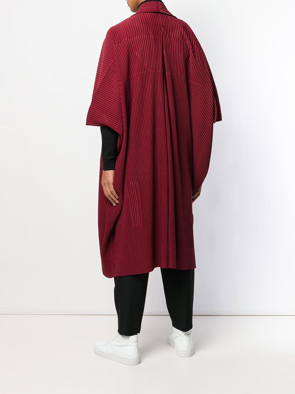 Homme Plissé Issey Miyake Pleated Long Kimono in Red for Men - Lyst