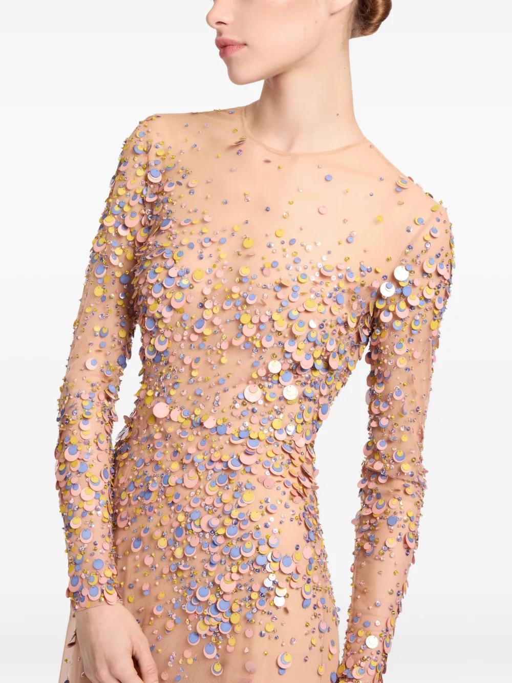 glitter dresser diy Rose Pink Floral Sequin Long Sleeve A-Line Gown Blush Pink / Tea Length / US8 main image 1