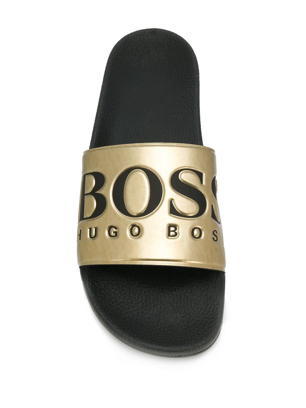 BOSS by HUGO BOSS Solar Logo Sliders in Metallic for Men Lyst