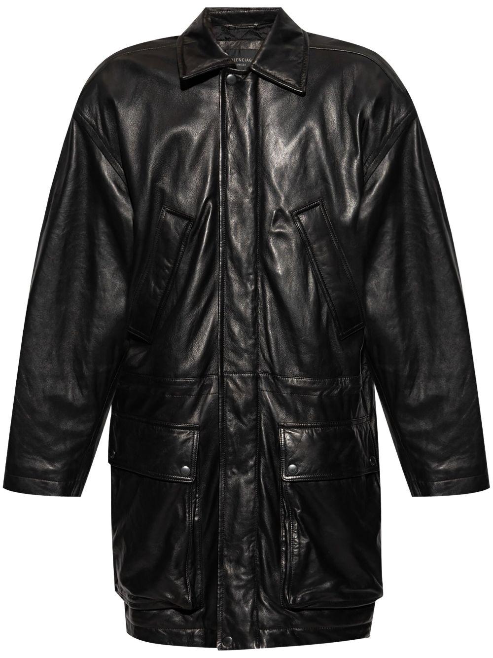 Balenciaga メンズ ブラック レザーコート コート