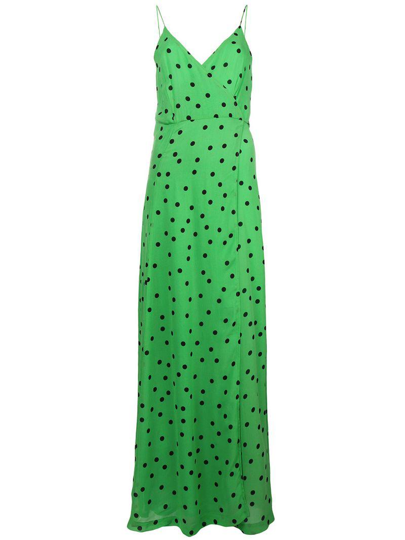 Ganni Polka-dot Flared Maxi Dress in Green - Lyst