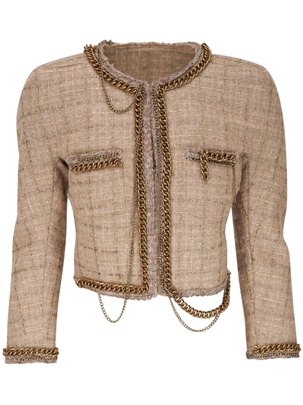 R13 paint-splatter tweed blazer - Green