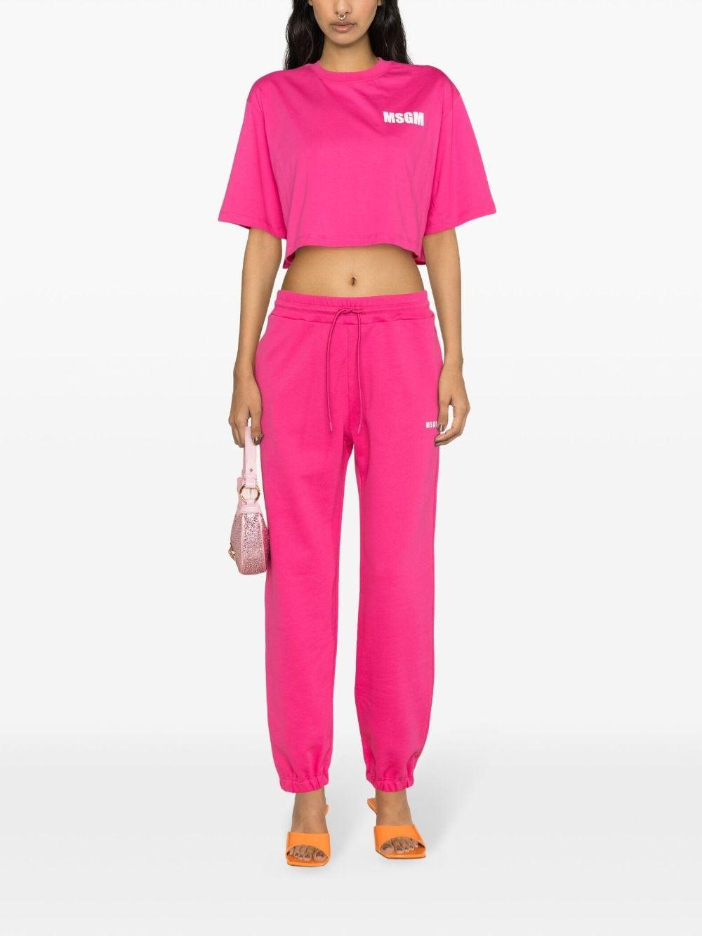 MSGM Logo-print Cotton Cropped T-shirt in Pink | Lyst
