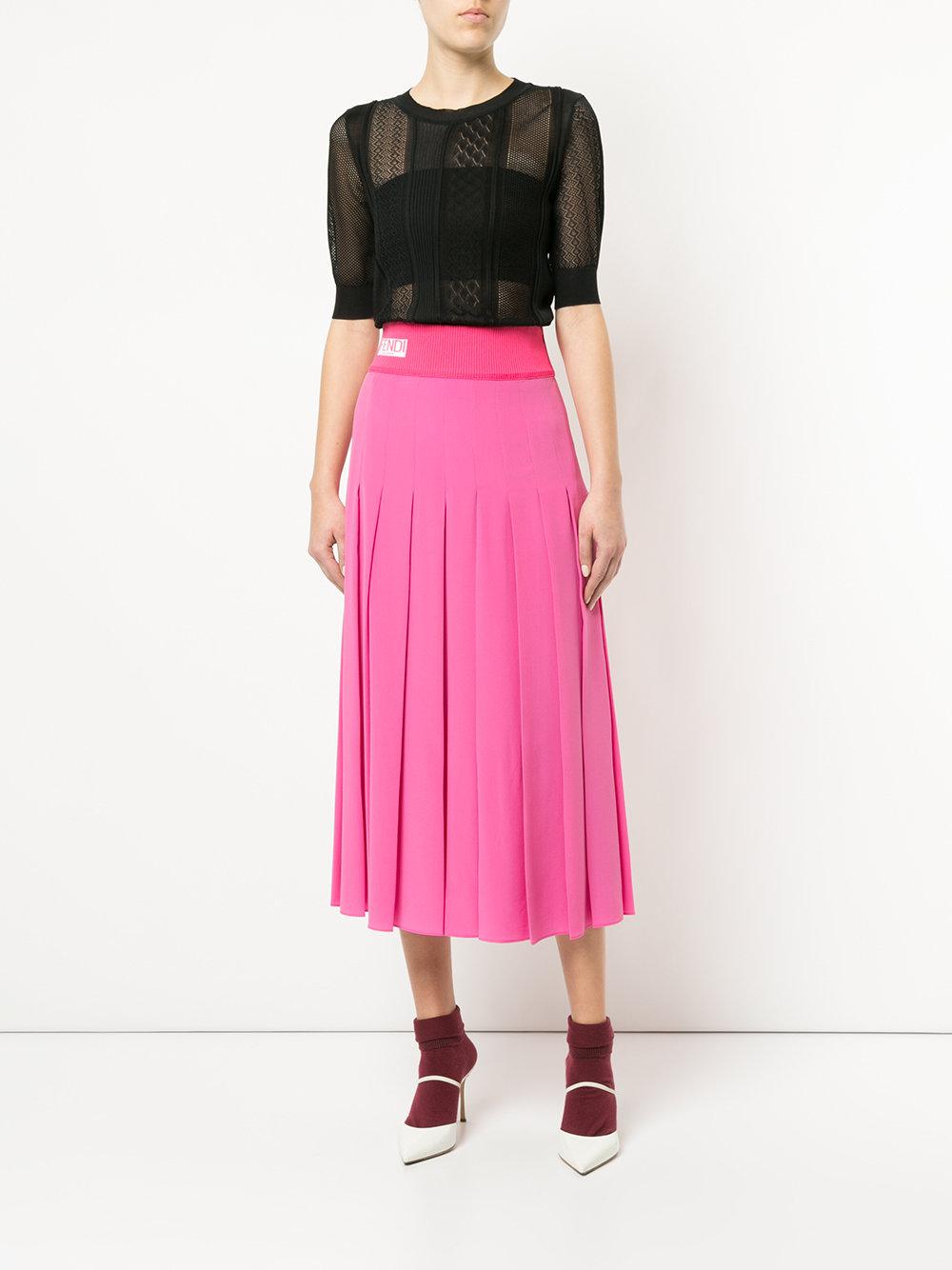 Fendi Silk Pleated Midi Skirt in Pink & Purple (Pink) - Lyst