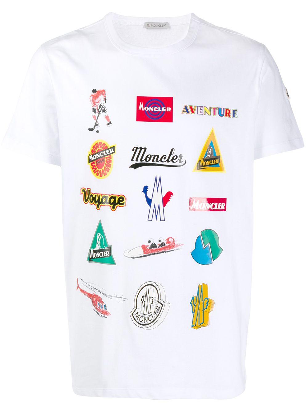Moncler Cotton Multi Logos Print T-shirt in White for Men | Lyst