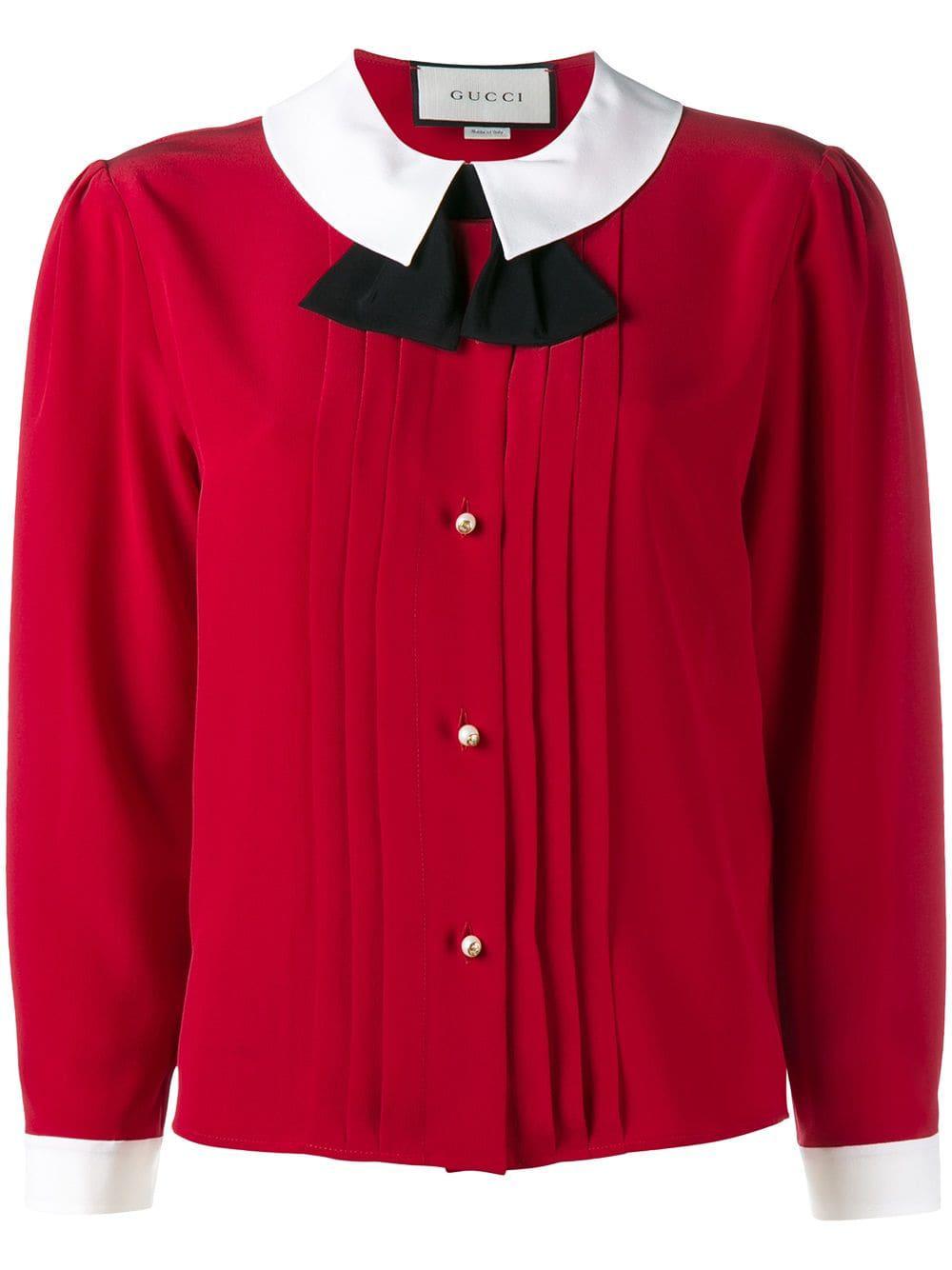 Red peter pan collar shirt Clearance