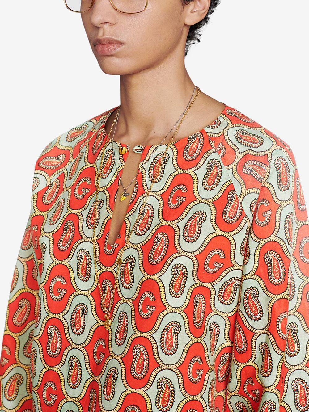 Gucci G Paisley Cotton Linen Tunic Shirt in Orange for Men | Lyst