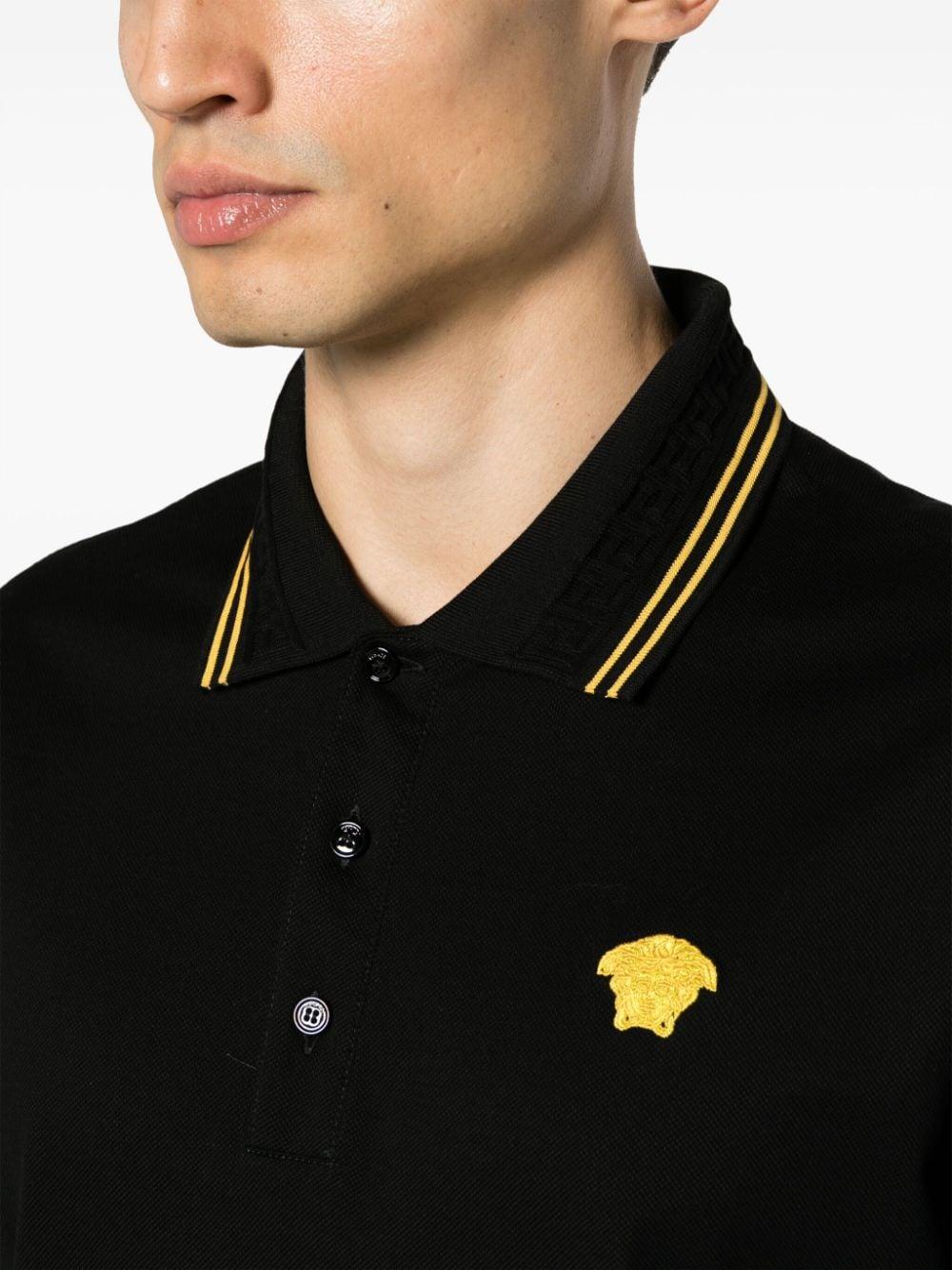 Versace Medusa Head-embroidered Cotton Polo Shirt in Black for Men | Lyst