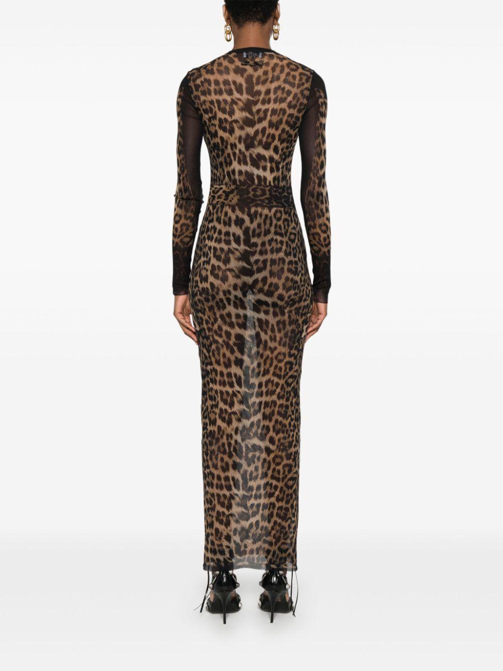 jean paul gaultier leopard print silk chiffon maxi dress Jean Paul Gaultier Leopard Print Long Dress in Black
