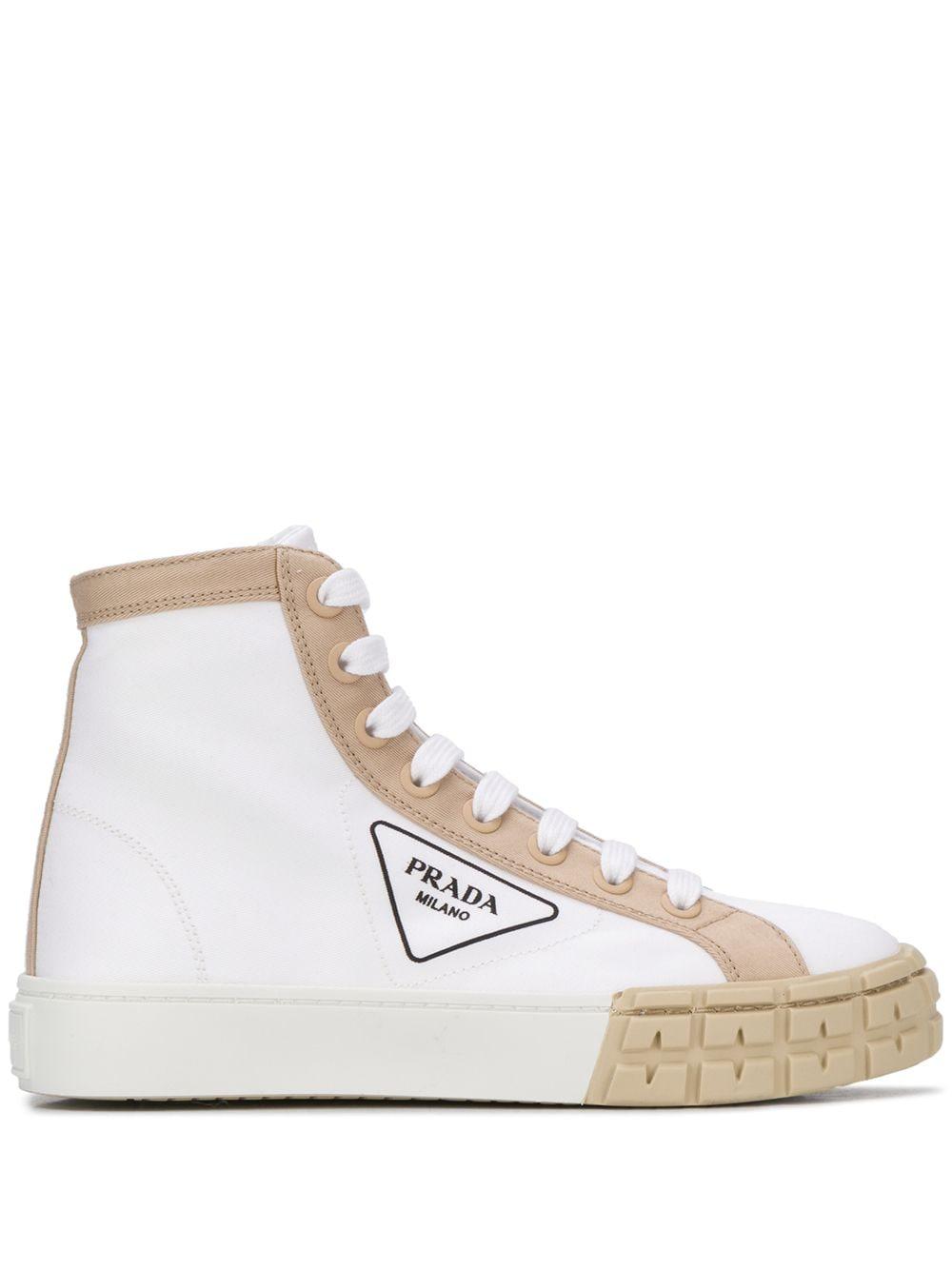 Prada Gabardine Hi-top Sneakers in White | Lyst