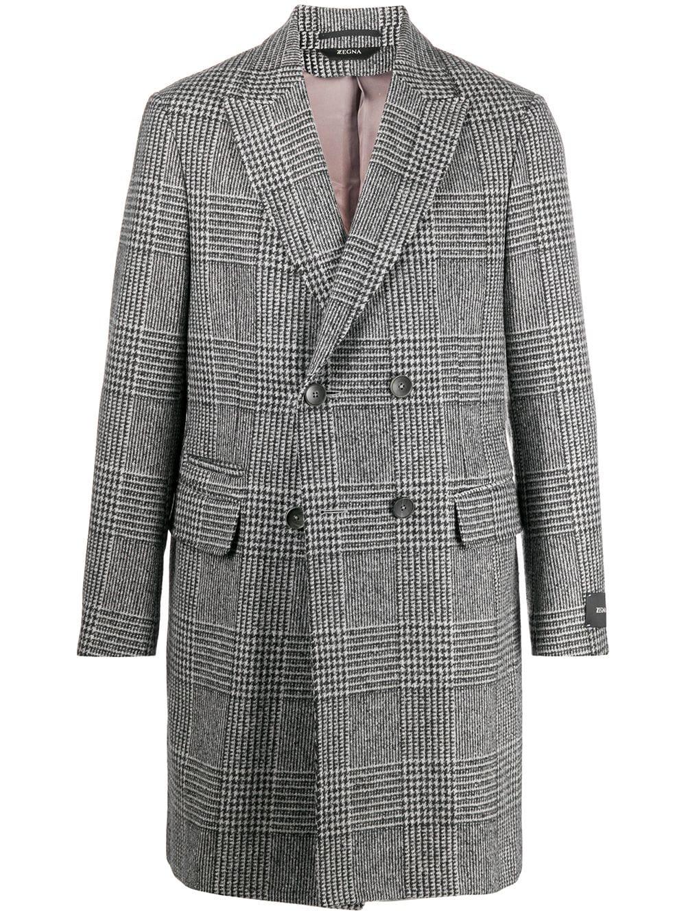 Z Zegna Wool Double-breasted Houndstooth Coat in Grey (Gray) for Men - Lyst