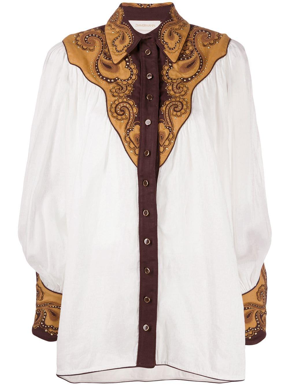 Zimmermann Linen Embroidered Long-sleeve Shirt in Ivory (White) - Lyst