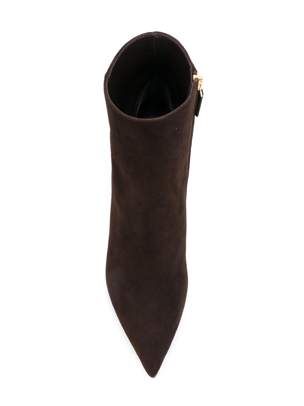 brown suede pointed toe boots