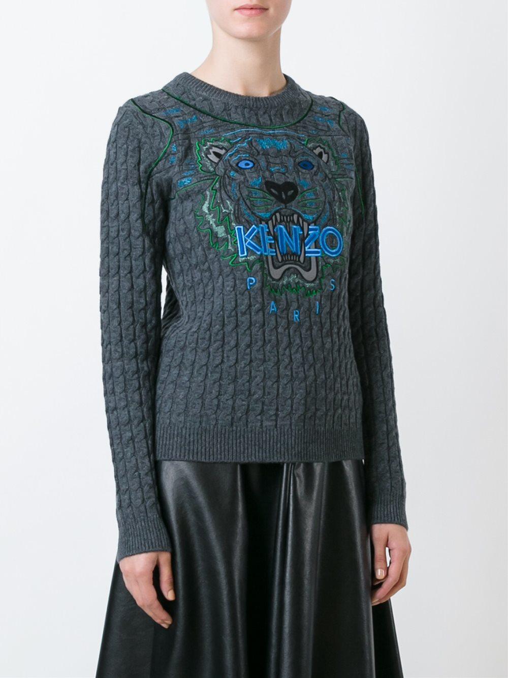 Lyst Kenzo 'tiger' Cable Knit Jumper in Gray