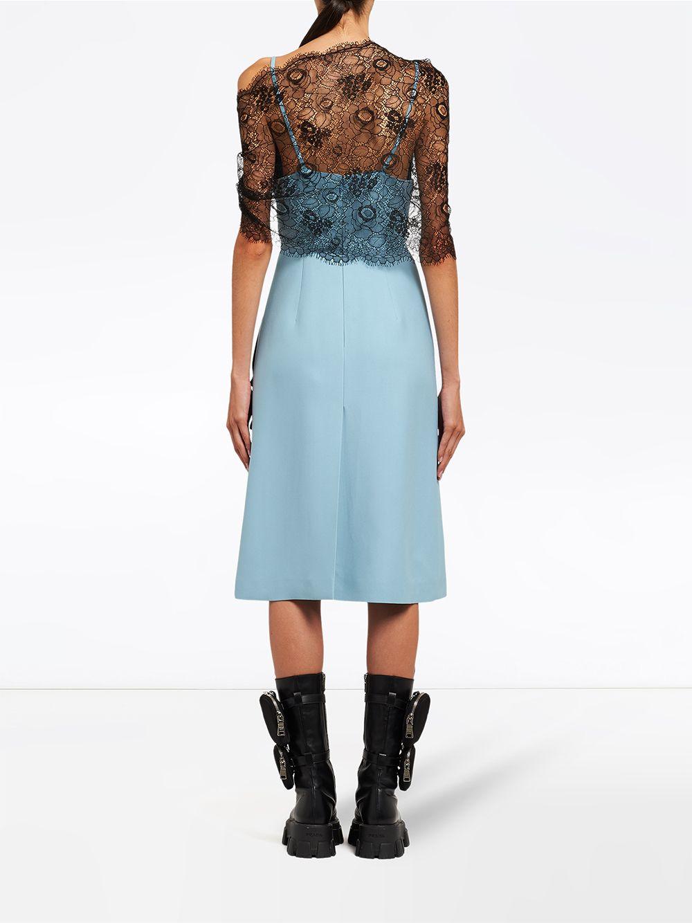 Prada Flower Embellishments Lace And Cady Dress in Blue | Lyst Australia