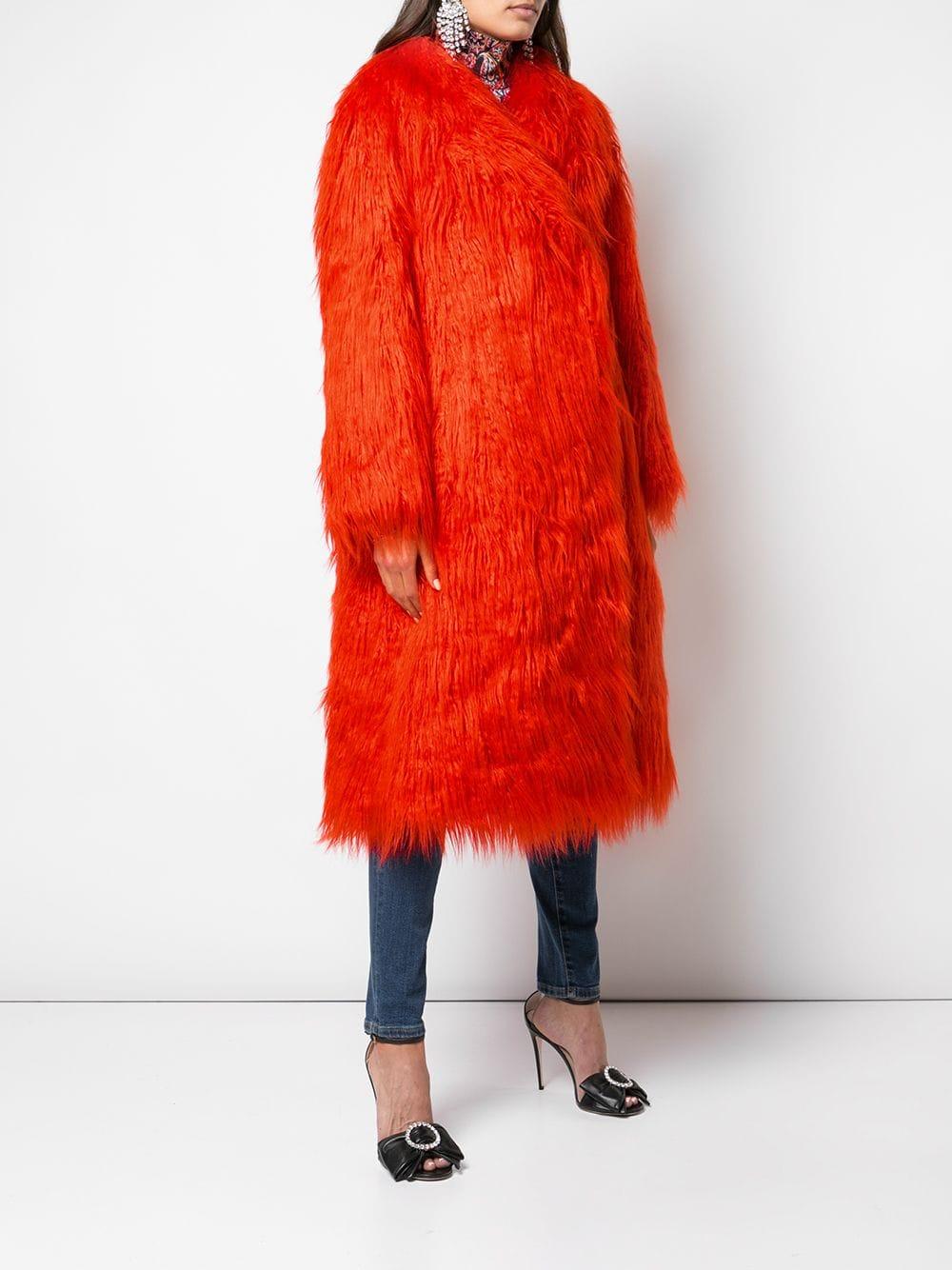 Gucci Faux Fur Coat in Red | Lyst